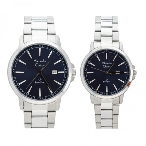 Alexandre Christie AC 1014 Silver Blue Steel Couple